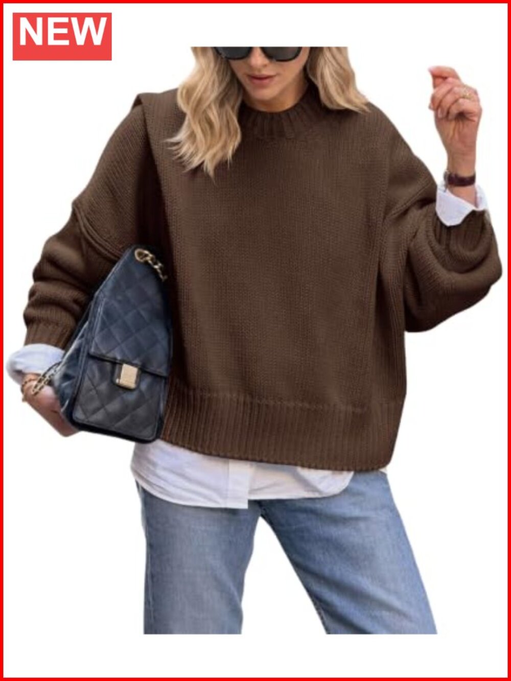 Chunky Knit Oversized Crew Neck Pullover Sweater